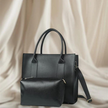 Black 2-Piece Leather Look Handbag Set | ApnaBag.shop