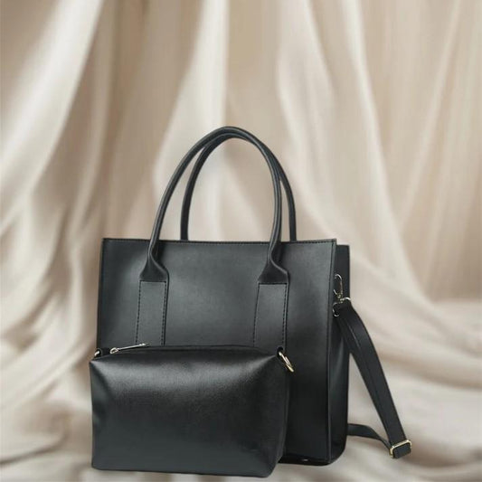 Black 2-Piece Leather Look Handbag Set | ApnaBag.shop