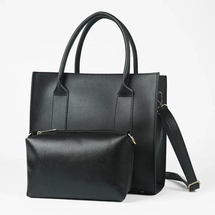 Black 2-Piece Leather Look Handbag Set | ApnaBag.shop
