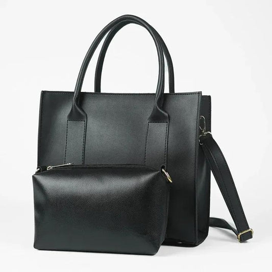 Black 2-Piece Leather Look Handbag Set | ApnaBag.shop