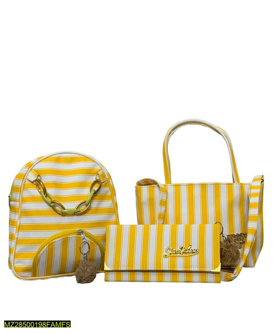 Yellow & White 4-in-1 Bag Combo Set – Trendy Striped Collection | ApnaBag.shop