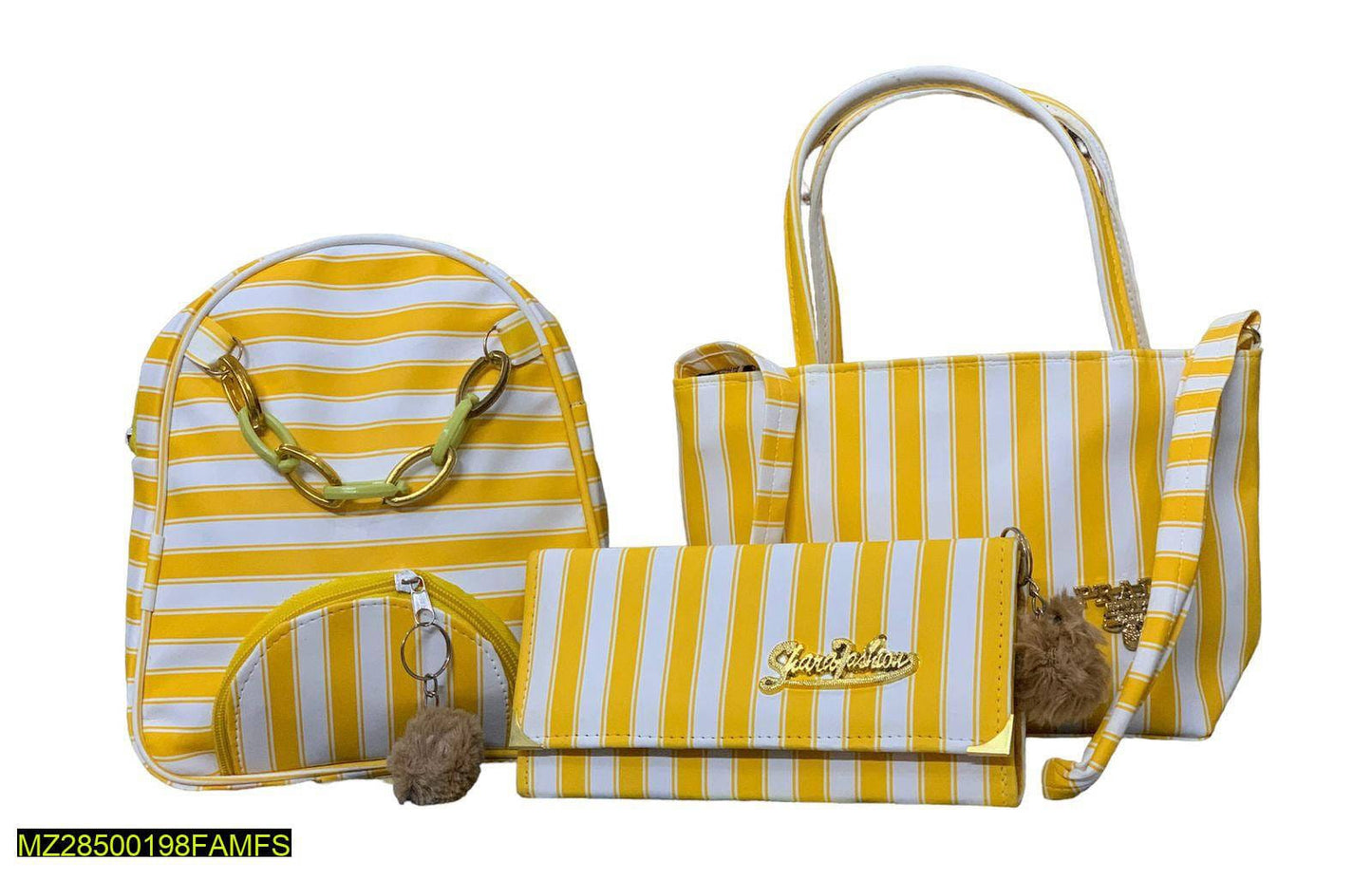 Yellow & White 4-in-1 Bag Combo Set – Trendy Striped Collection | ApnaBag.shop