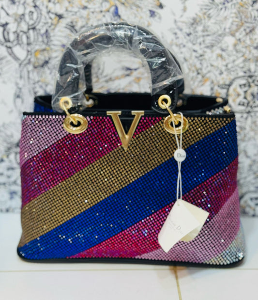Luxury Crystal Beaded Party Handbag | Designer Inspired V Style | Premium Glitter Evening Bag