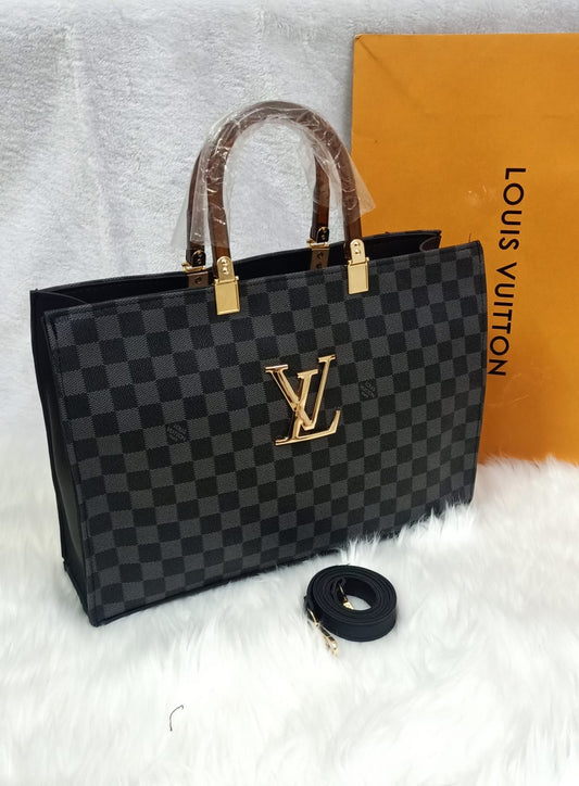 Premium Louis Vuitton Checkered Handbag – Elegant Black & Gold Finish