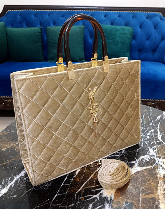 Quilted Velvet Handbag in Beige – YSL Inspired Luxury Look | ApnaBag.shop