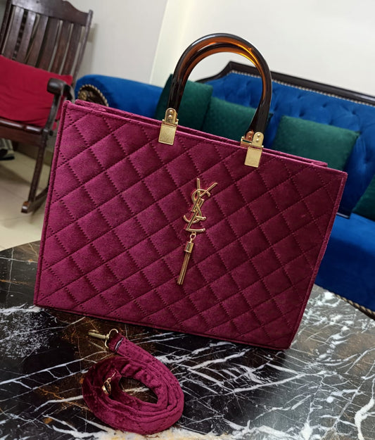 Maroon Quilted Velvet Handbag – Luxury YSL Style | ApnaBag.shop