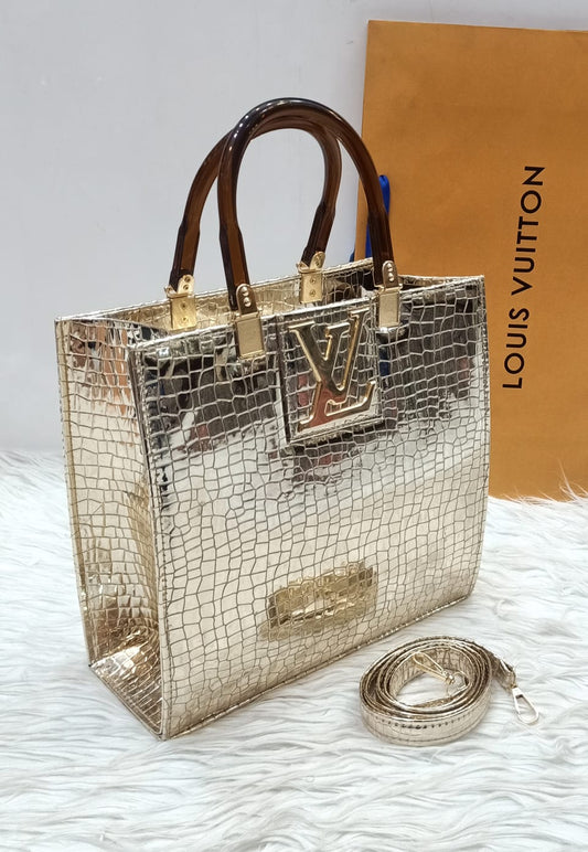 Luxury Gold Crocodile Texture Handbag – Premium LV Style | ApnaBag.shop