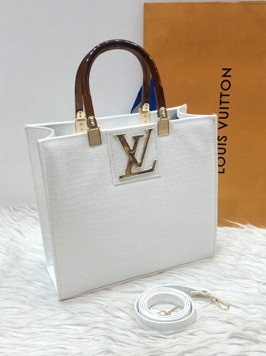 Elegant White Crocodile Texture Handbag – LV Inspired Luxury | ApnaBag.shop