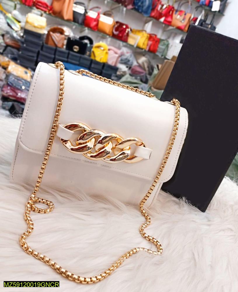 Luxury White Shoulder Bag | Gold Chain Strap | Elegant Evening Purse