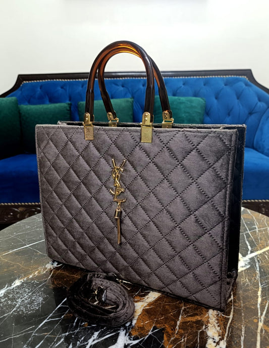 Grey Quilted Velvet Handbag – Elegant YSL Inspired Design | ApnaBag.shop