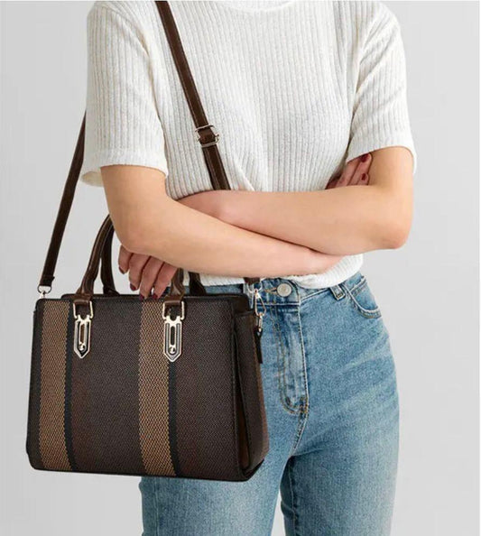 Elegant Striped Handbag with Matching Wallet | Premium Office & Casual Tote for Women