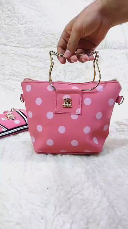 Polka Dot 2-Piece Pink Handbag Set with Cat Ear Handle | ApnaBag.shop